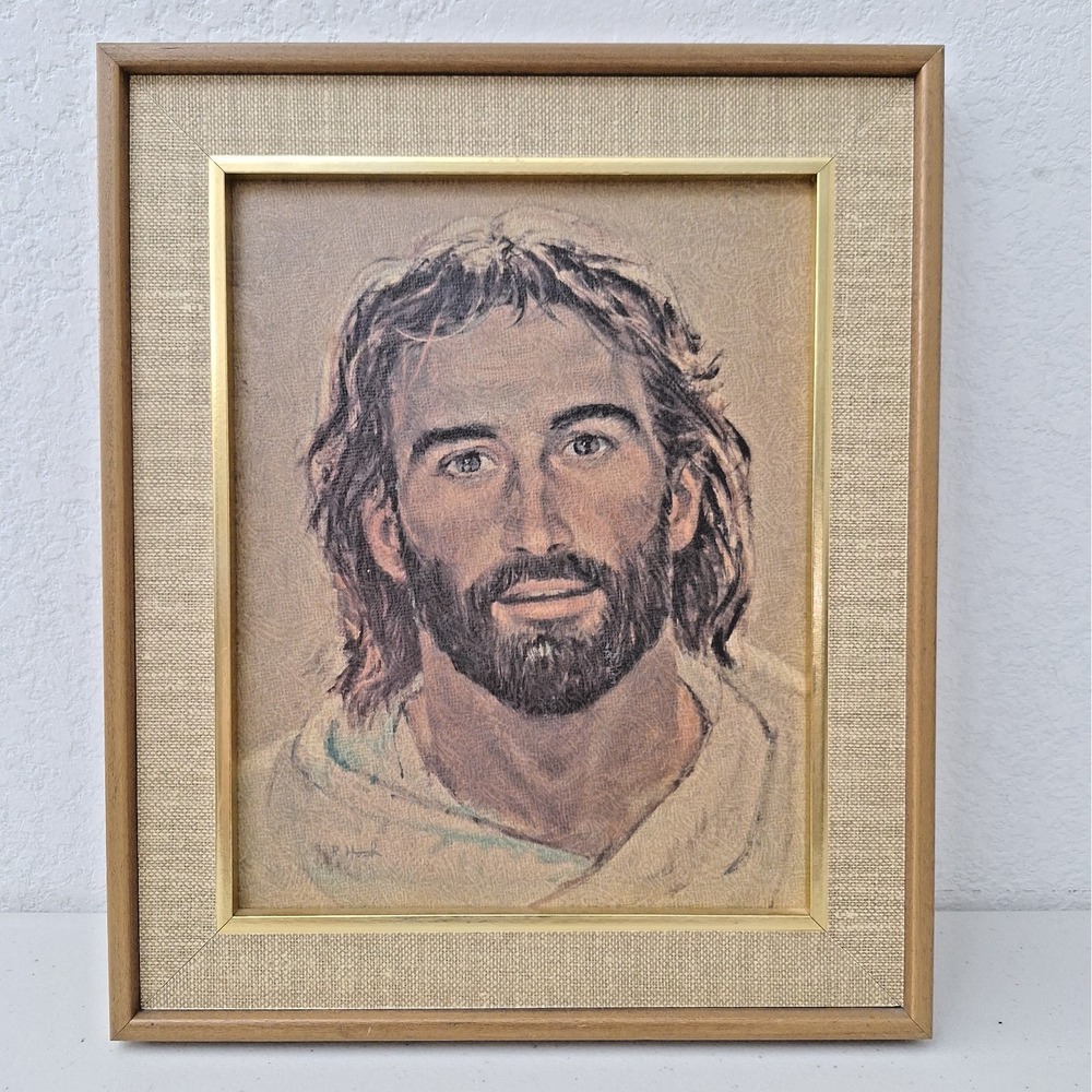 Vintage MCM Head of Christ Richard Hook "Surfer Jesus" Painting Print Framed
